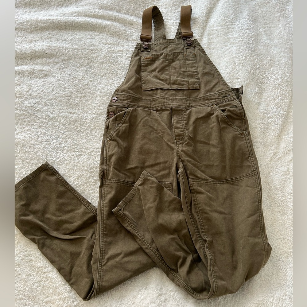 REI women’s canvas overalls, green size 8